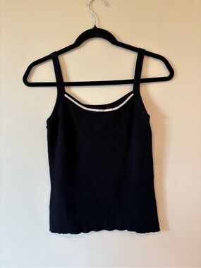 Vintage Smart Set Black Ribbed Tank with White Neck Trim
